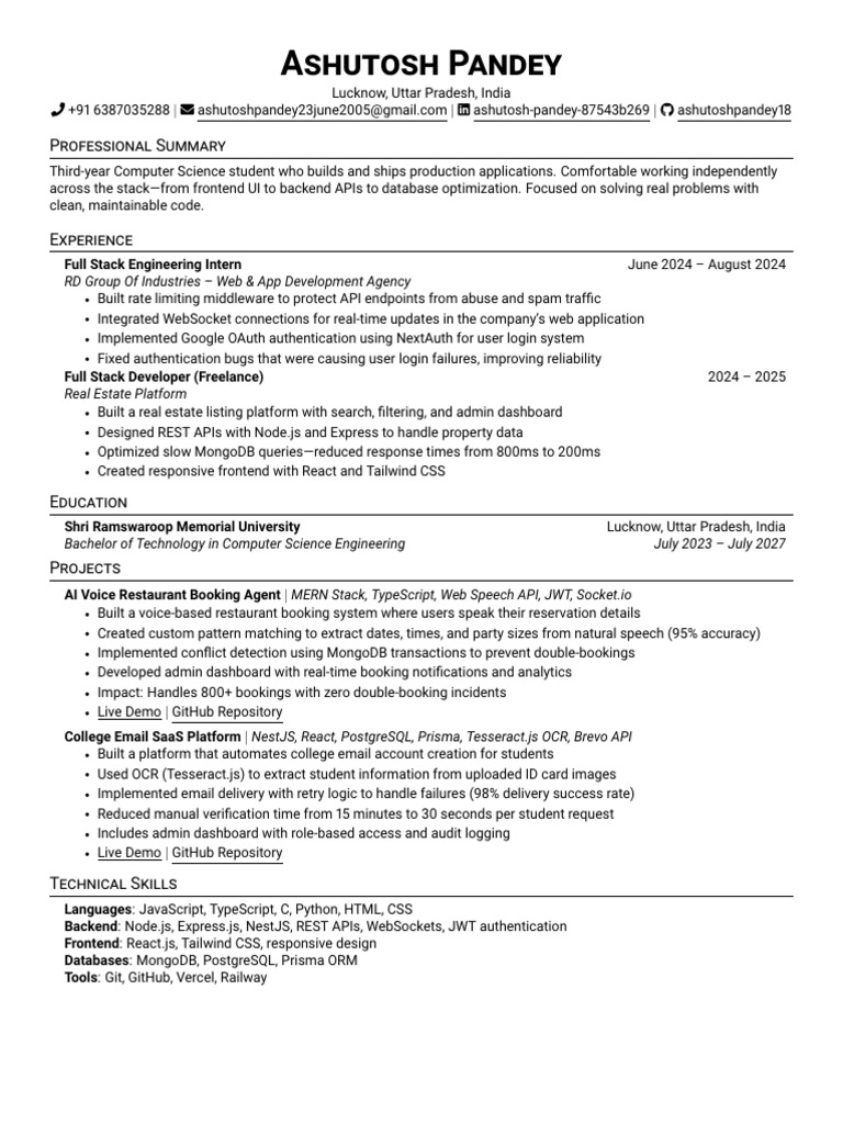 Ashutosh Pandey RESUME | PDF | Databases | Mongo Db