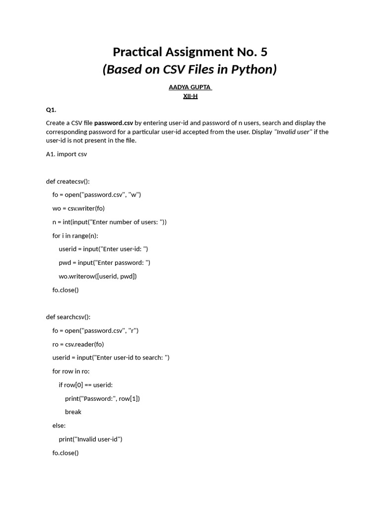 prac 5 csv | PDF