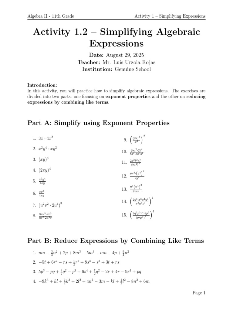 11th Simplifying Polynomial Expressions | PDF | Chess Theory | Chess