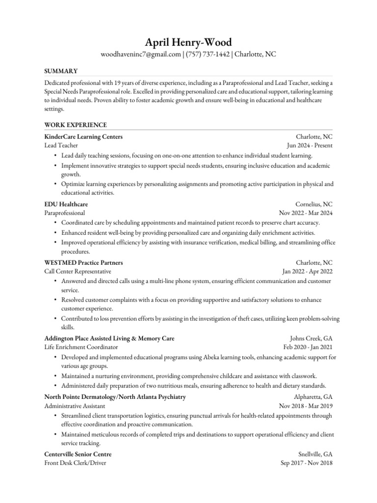 Special Needs Paraprofessional - Resume | PDF