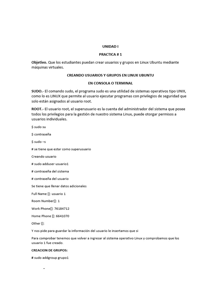 Creación de Usuarios y Grupos en Linux Ubuntu Paso A Paso | PDF