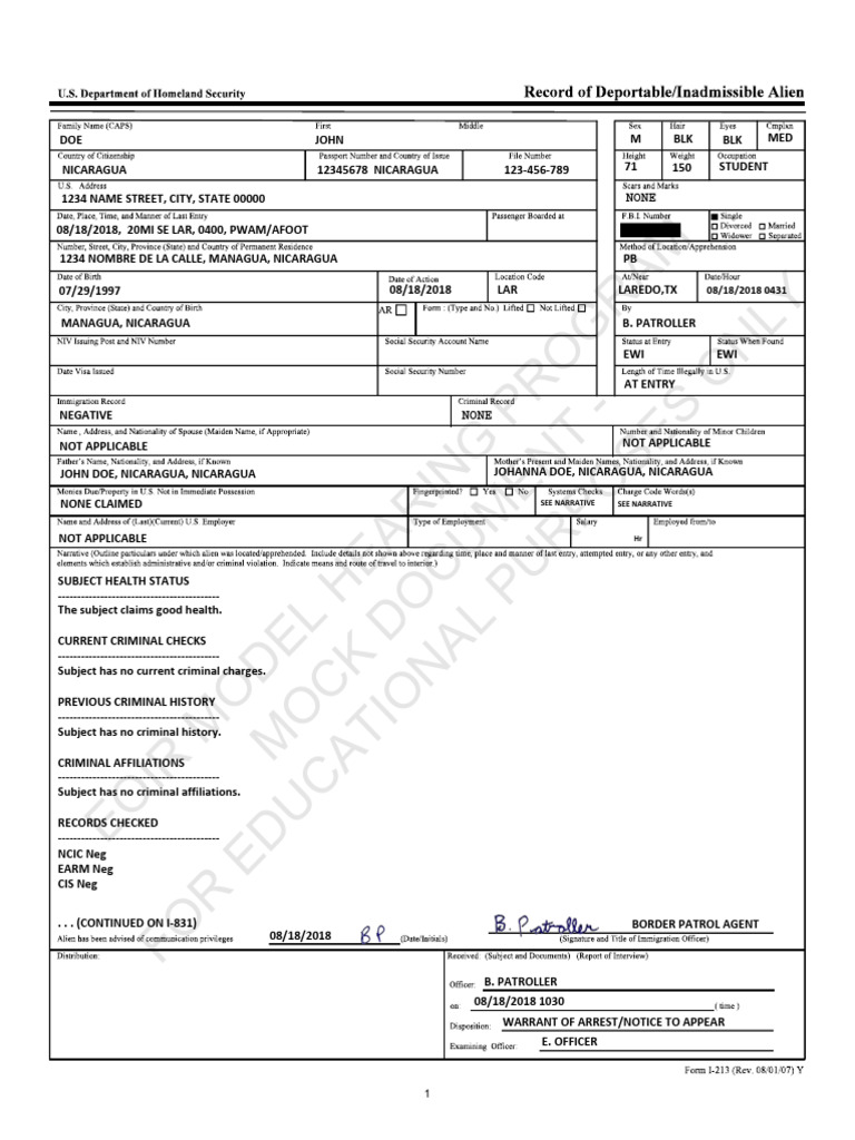 Mock Record of Proceedings For John Doe Case 123-456-789 Accessible ...