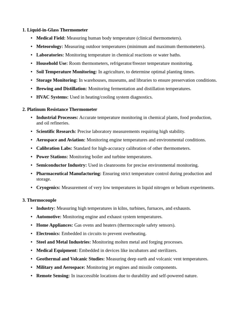 Applications Thermometers | PDF | Temperature | Thermometer