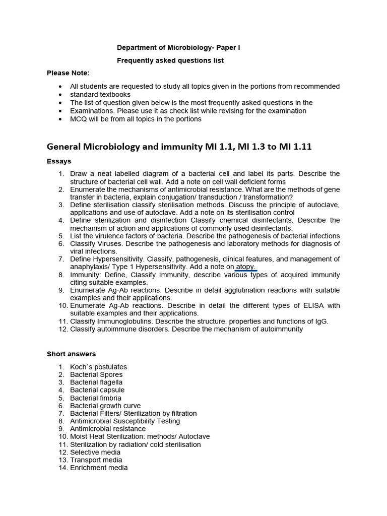 Microbiology Paper I FAQS | PDF | Immune System | Bacteria
