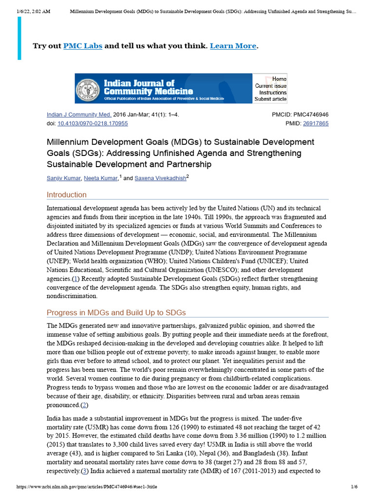 Millennium Development Goals (MDGS) To Sustainable Development Goals ...
