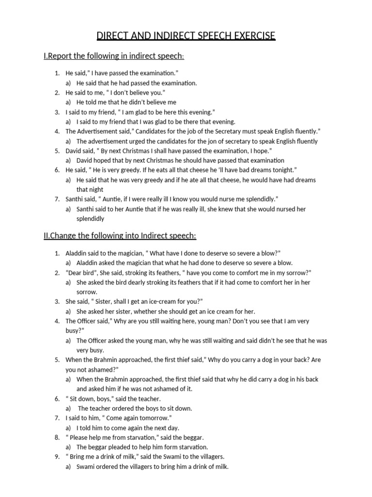 Direct and Indirect Speech | PDF
