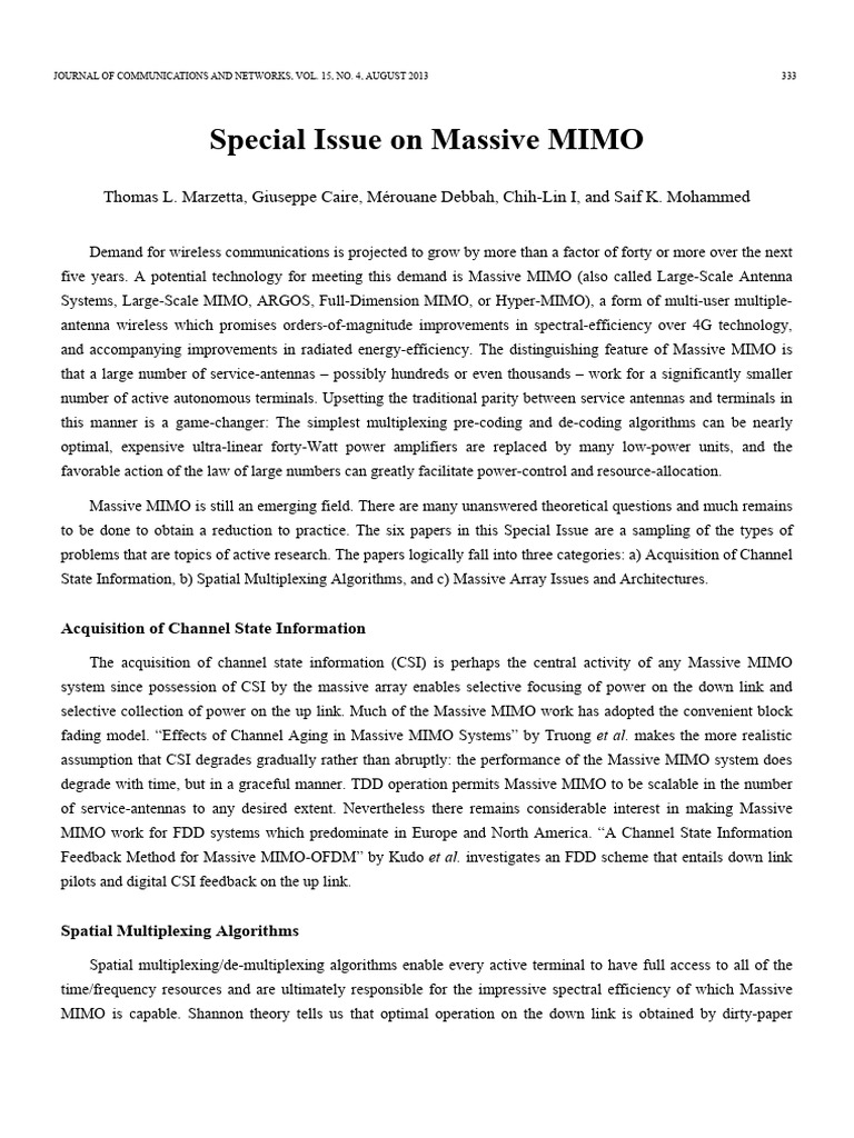 Special Issue On Massive MIMO | PDF | Mimo | Electrical Engineering
