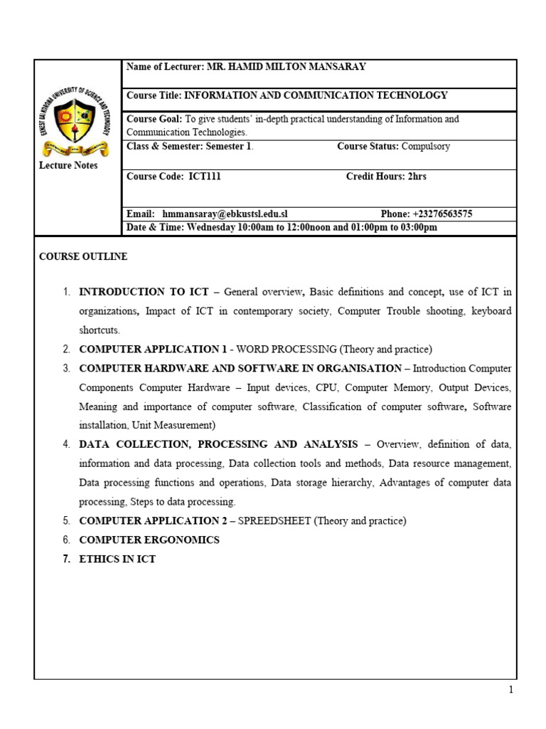 ICT - Lectures NOTES Social Sciences and Business Ent 2026 | PDF ...