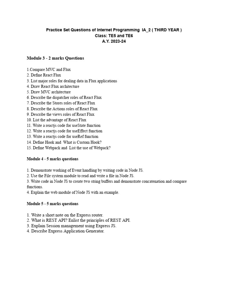 Practice Questions of Internet Programming IA - 2 | PDF