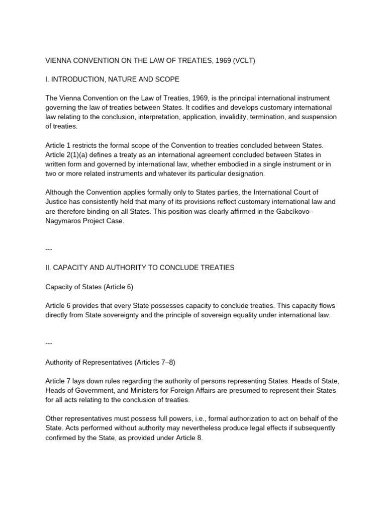 Vienna Convention On The Law of Treaties, 1969 (VCLT) | PDF | Treaty ...