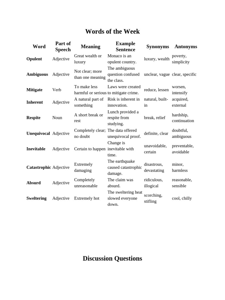 Word of the Week W4 | PDF | Adjective | Linguistic Typology