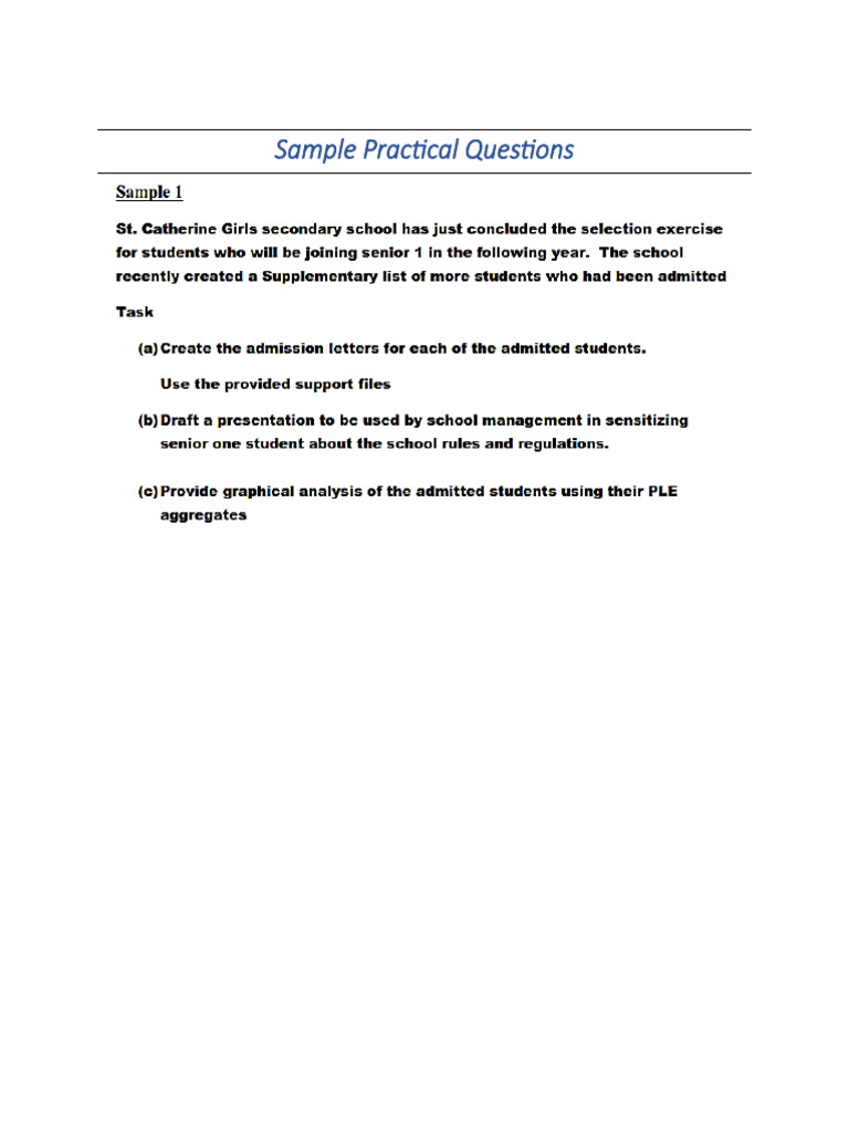 Sample Practical Questions1 - 100958 | PDF