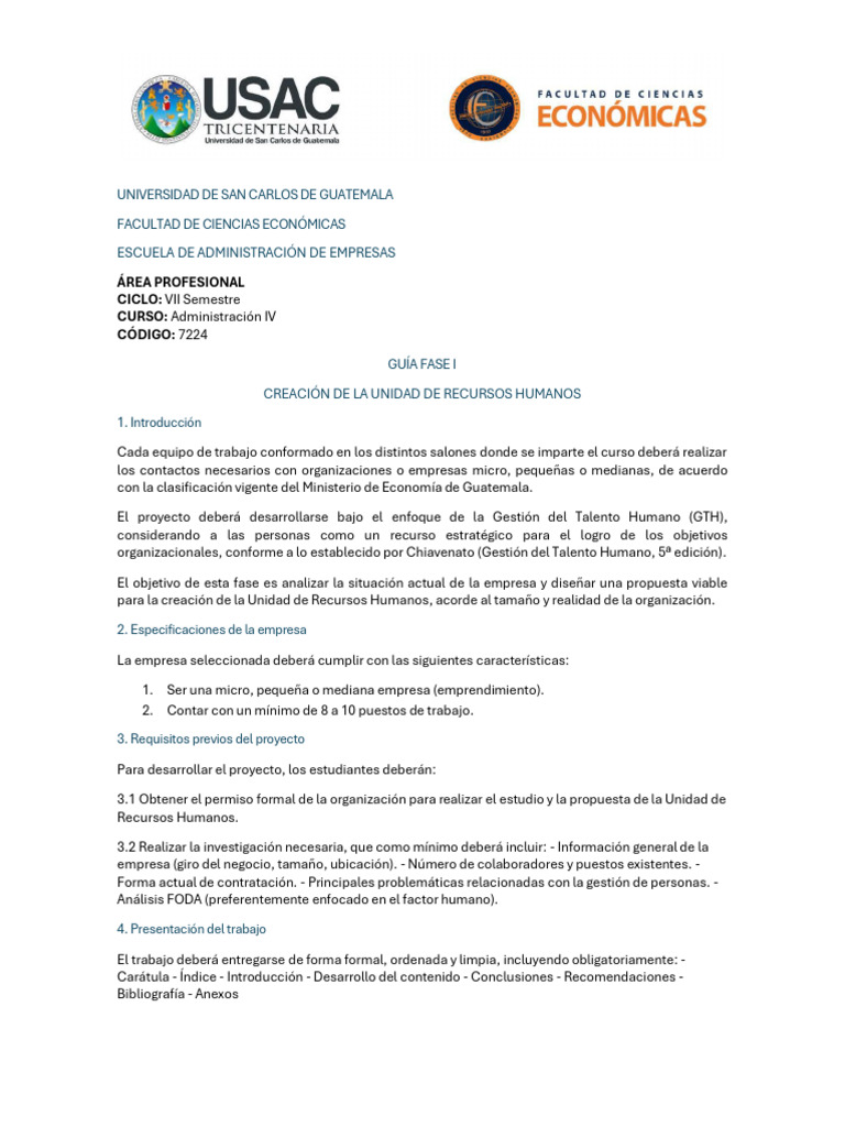 Gu-A Fase I - Creaci-n de La Unidad de Recursos Humanos (1) | PDF ...