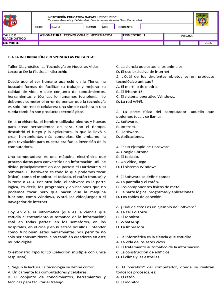 Taller Diagnostico 603 Tecnología | PDF | Hardware de la computadora ...