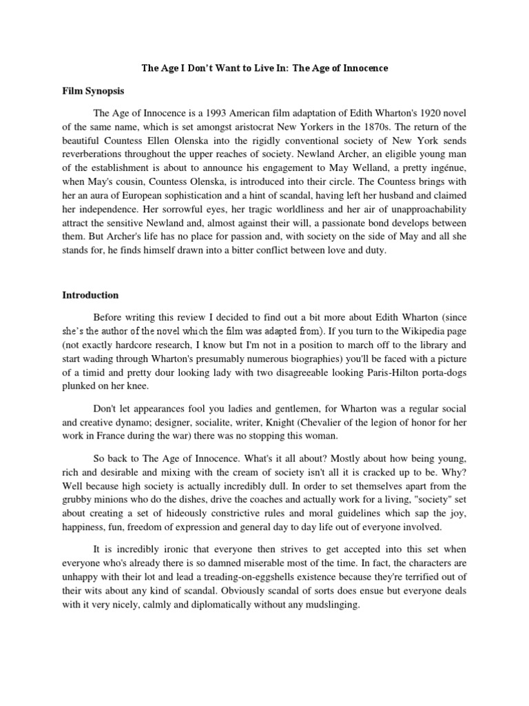 The Age of Innocence Analysis | PDF | The Age Of Innocence