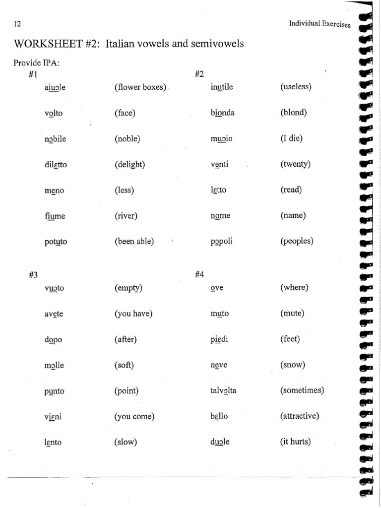 Italian Diction Assignment Worksheets | PDF