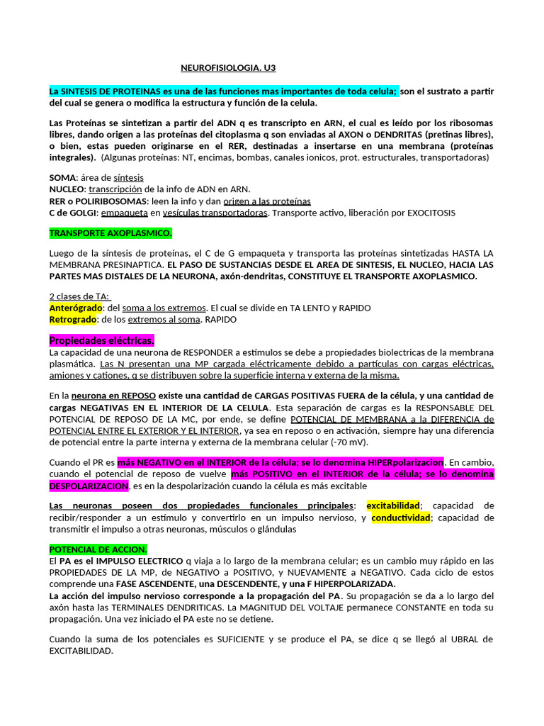 NEUROBIOLOGIA Uader. 2do Parcial. | PDF | Sinapsis | Potencial de acción