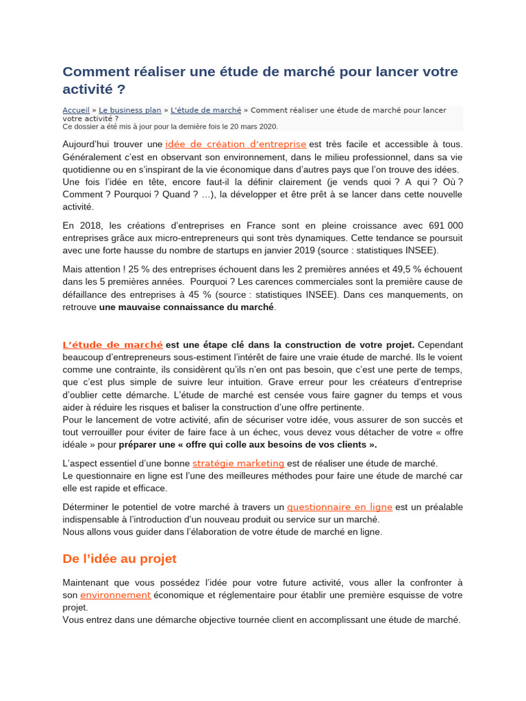 Comment Réaliser Une Étude de Marché Pour Lancer Votre Activité | PDF ...