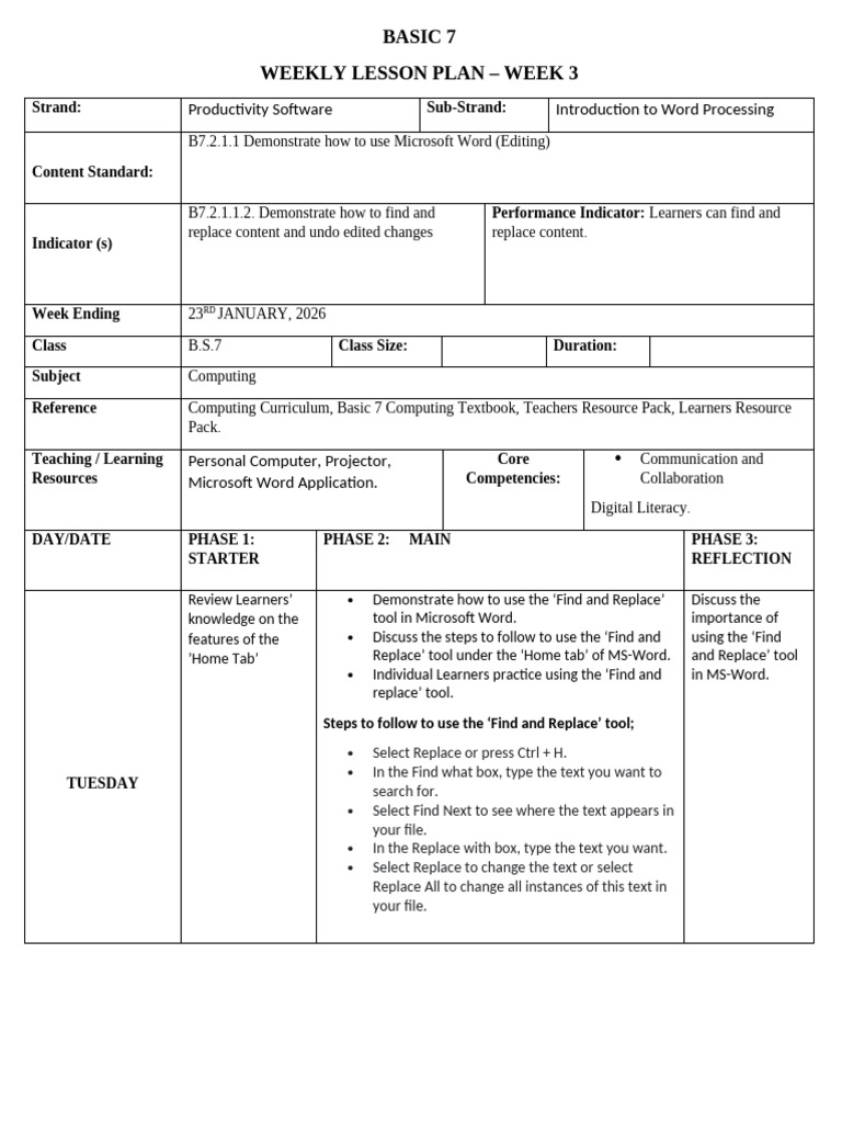 Bs7 2nd Term Wk3 - Computing | PDF | Microsoft Word | Learning