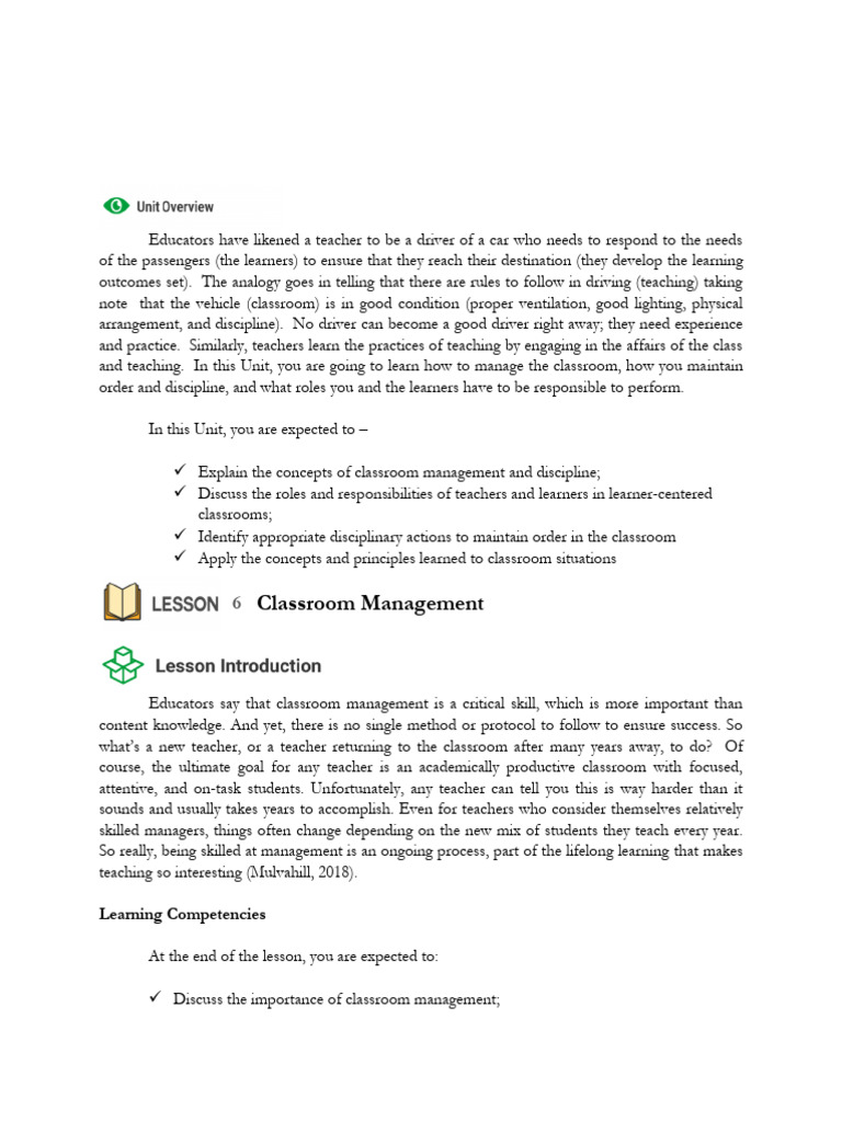 EDUC 31 - Unit 3 Lesson 6 Classroom Management and Organization (1 ...