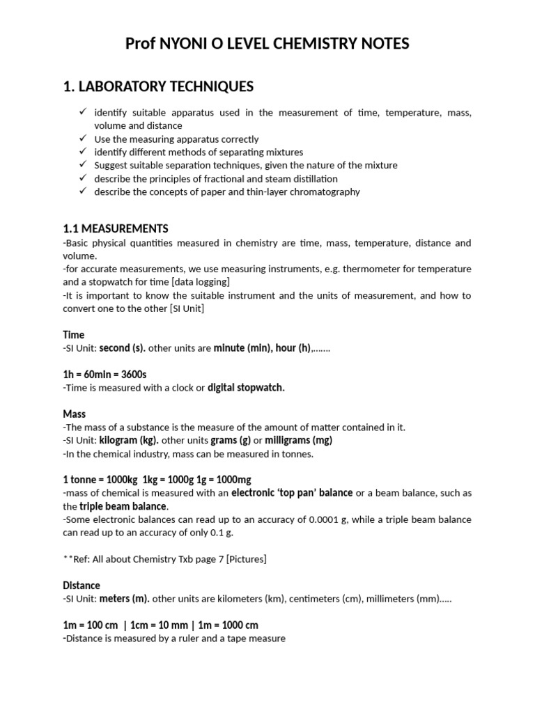 Chemistry Notes Laboratory Techniques | PDF | Filtration | Distillation