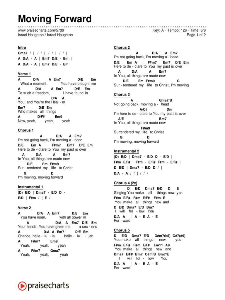 Moving Forward (Israel Houghton) Chord Chart - A - 2 Column Layout ...