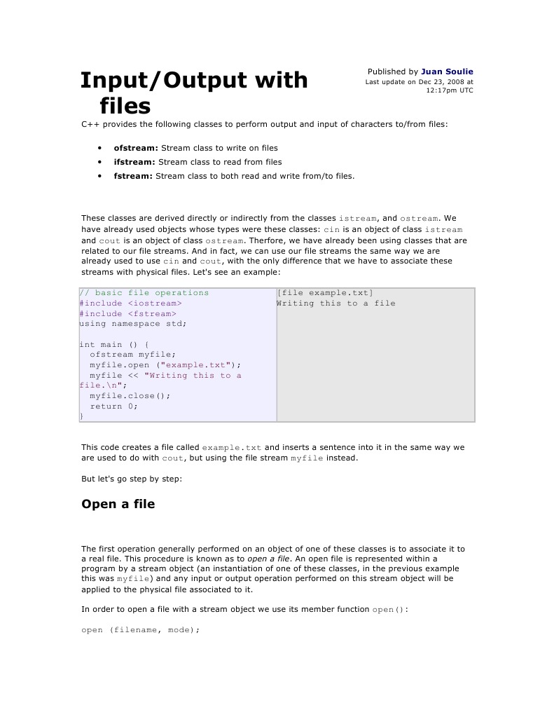 Input/Output With Files: Open A File | PDF | Parameter (Computer ...