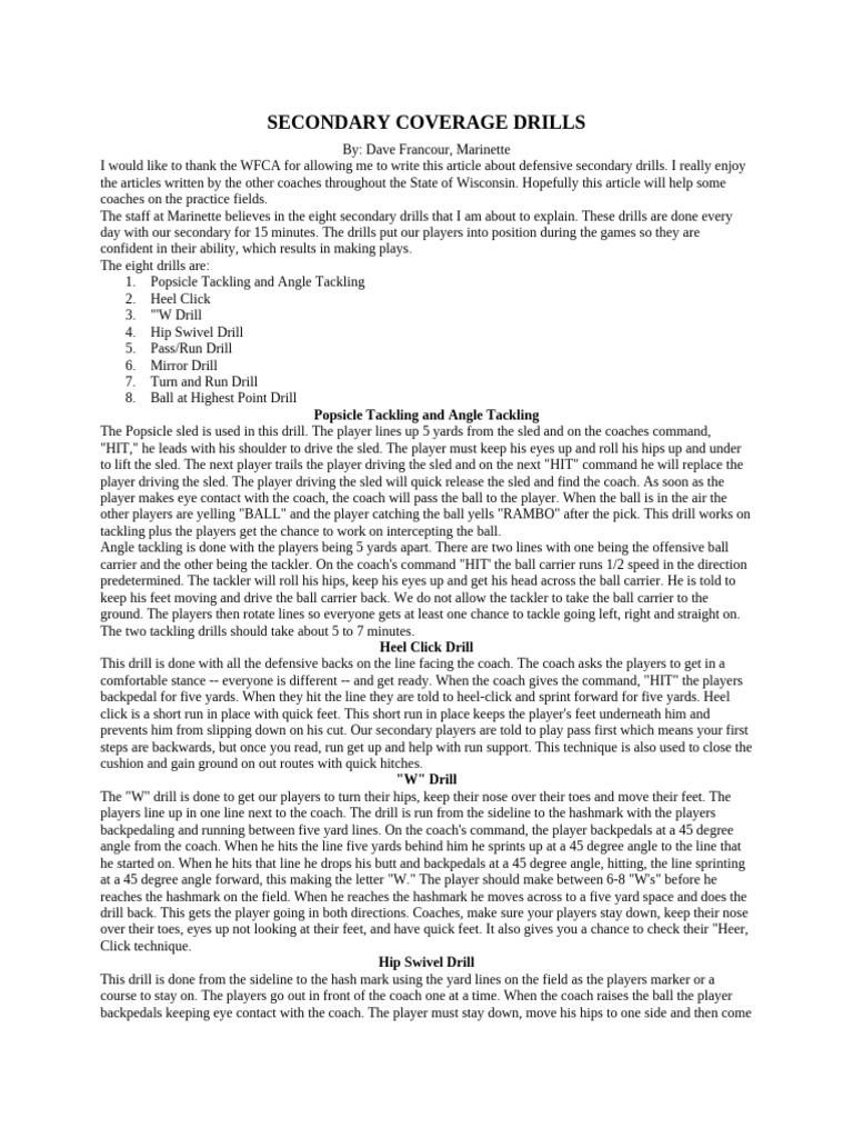 DB Coverage Drills - EDDs | PDF | Team Sports | American Football