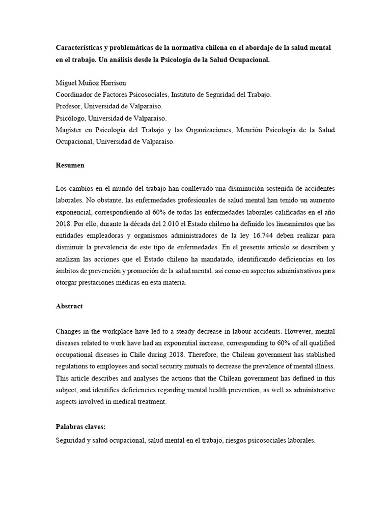 Salud Mental en El Trabajo | PDF | Seguridad y salud ocupacional ...