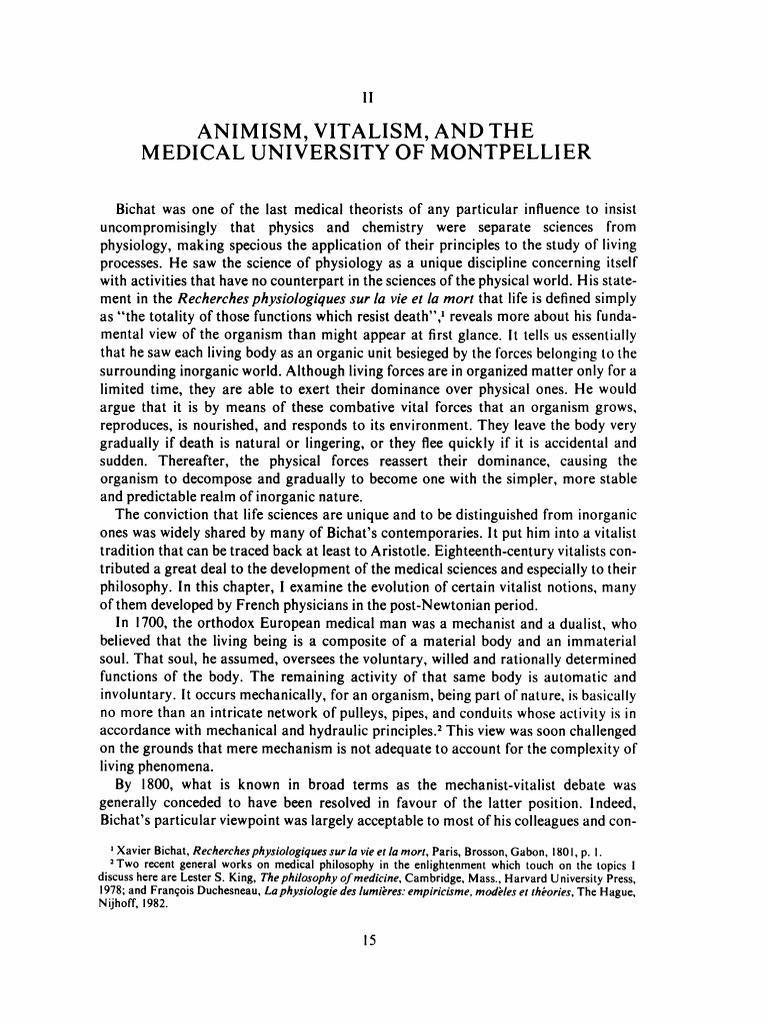 Animism, Vitalism, And the Medical University of Montpellier | PDF ...