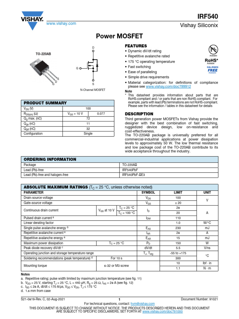 irf540 | PDF | Diode | Mosfet