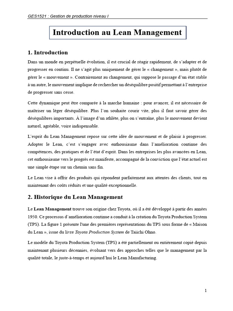 Introduction Au Lean Management | PDF | Lean (production) | Secteur ...