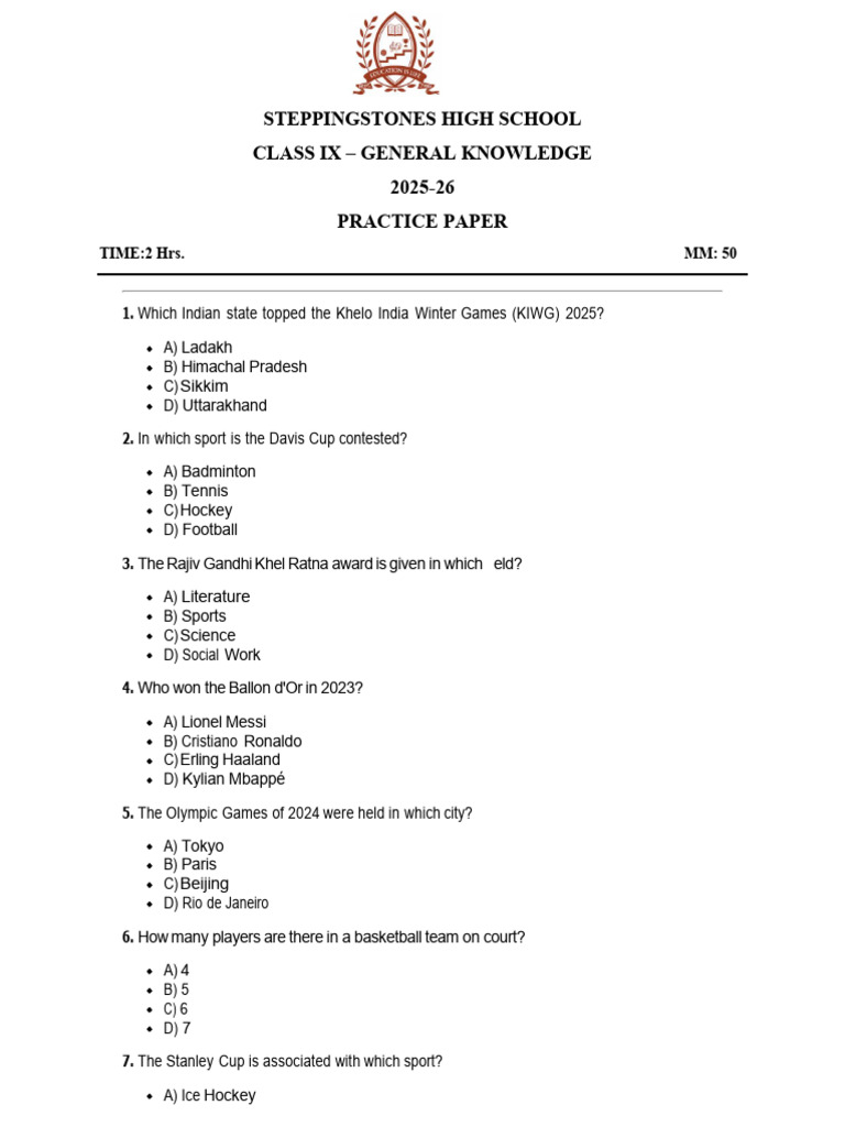 GK Practice Paper With Answer Key | PDF