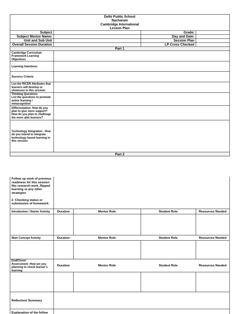 Updated Lesson Plan Template - Cambridge International | PDF | Lesson ...