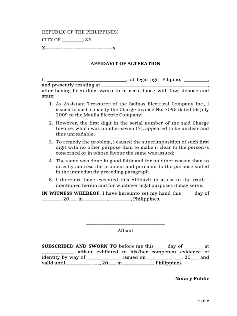 Alteration, Affidavit Of | PDF
