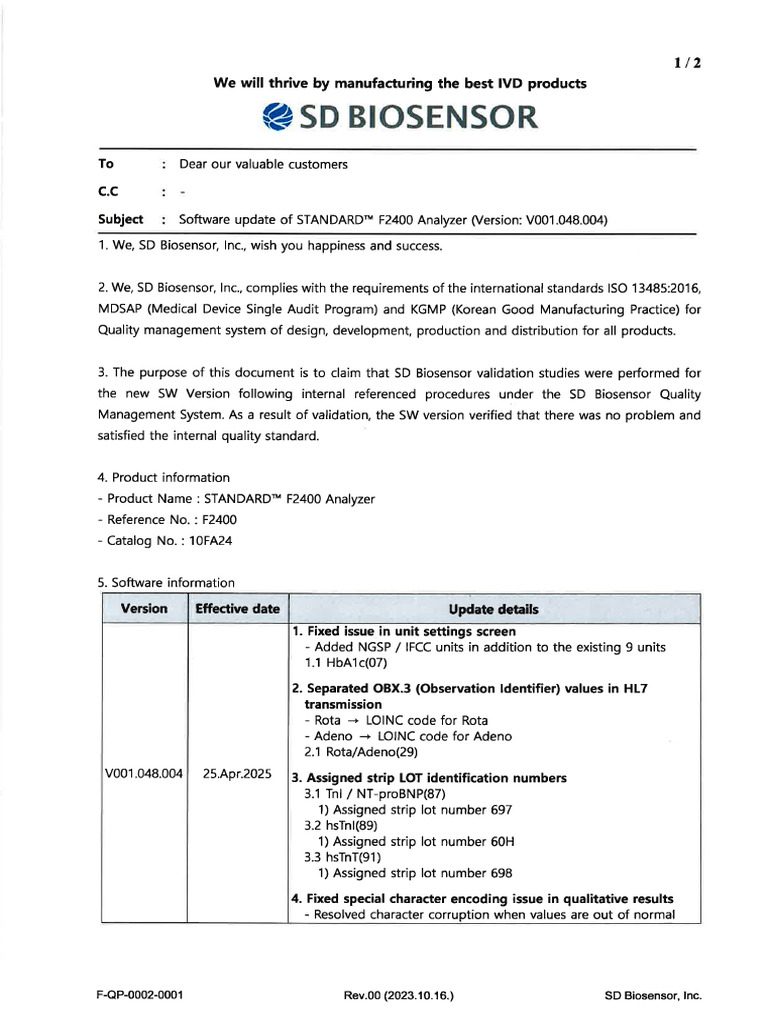 [F2400] Letter of Software Update_2025.04.25. | PDF