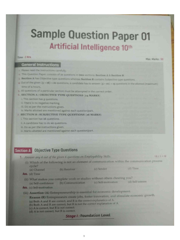 Sample Question Paper of AI | PDF