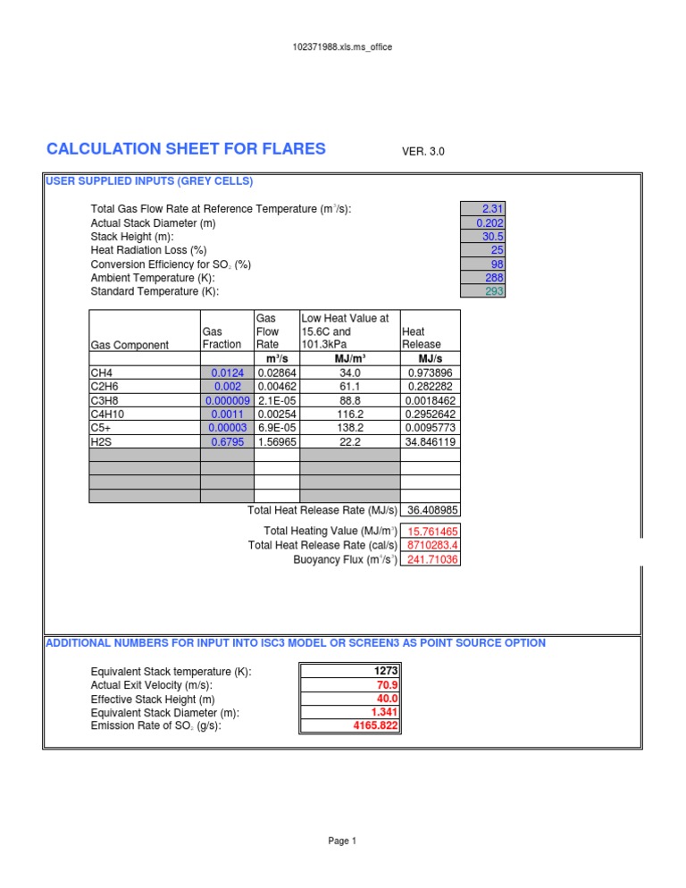 Flare Stack Calculations | PDF | Heat | Temperature