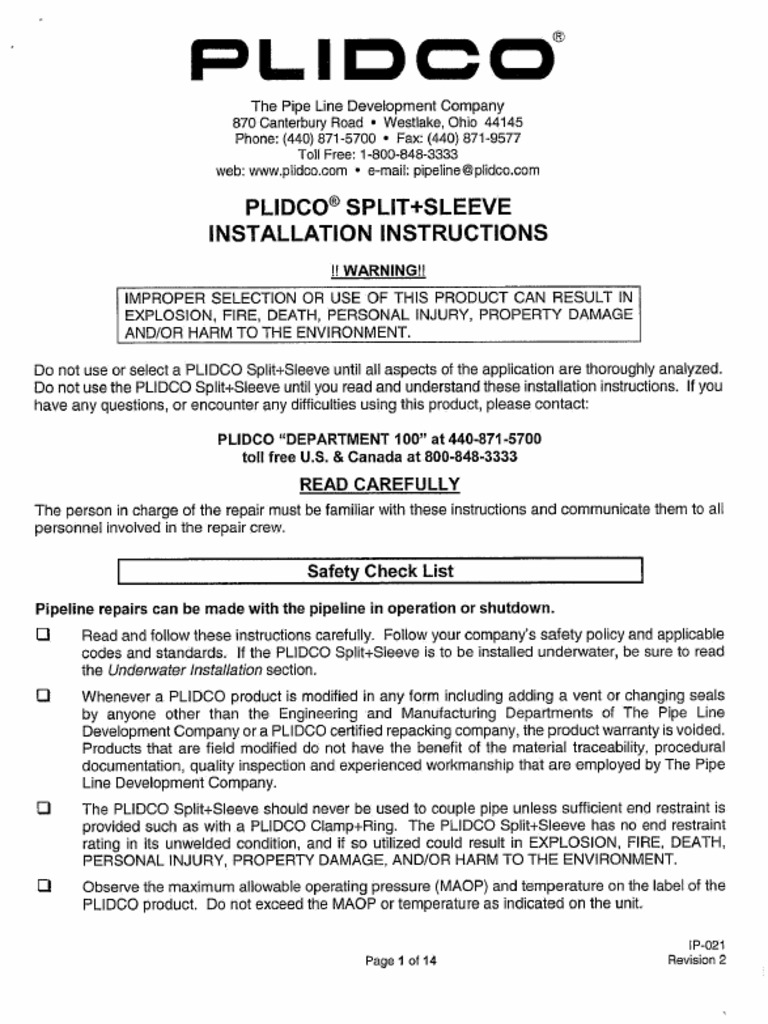 Plidco Sleeve Installation Instructions | PDF
