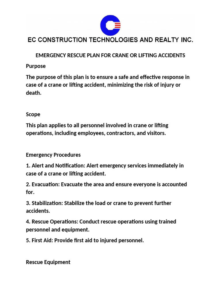 Emergency Rescue Plan For Crane or Lifting Accidents | PDF | Crane ...