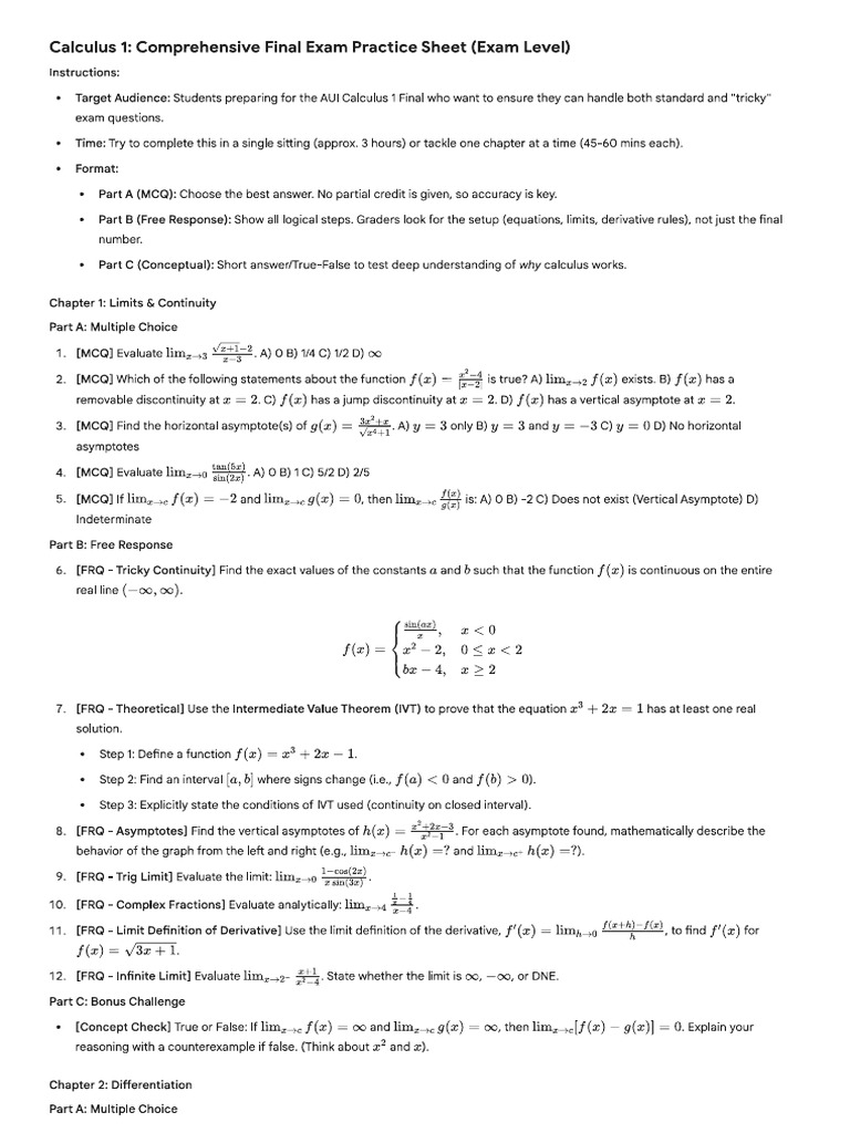 Calc Final Prep Exerci Es | PDF