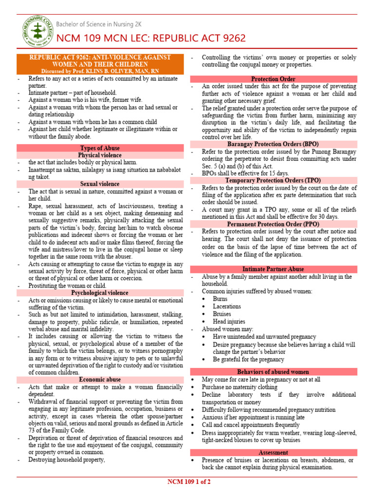 WK2 RA9262 Anti Violence Against Women and Their Children | PDF ...