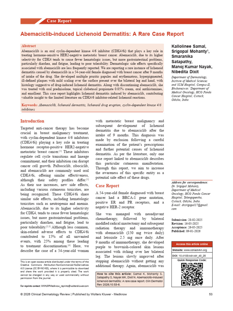 Abemaciclib Induced Lichenoid Dermatitis A Rare.11 | PDF | Dermatology ...