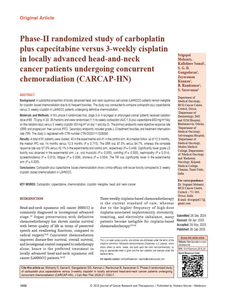 Phase II Randomized Study of Carboplatin Plus.10 | PDF | Head And Neck ...