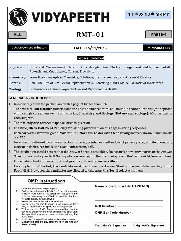691b203b992a218f783a6231 - ## - RMT Test - 01 - Test Paper | PDF ...