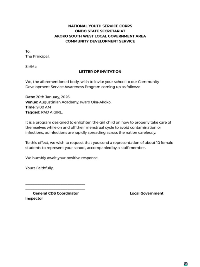 NYSC Letter of Invitation | PDF