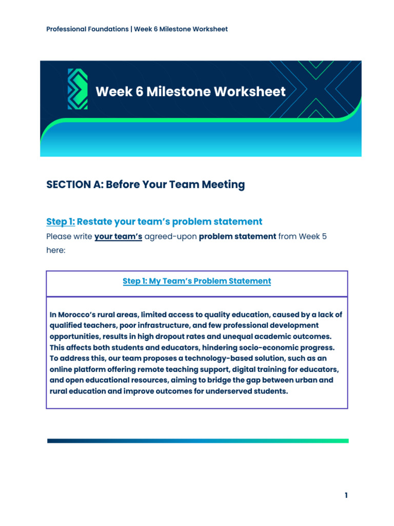 Week 6 Milestone Worksheet - Professional Foundations | PDF | User ...