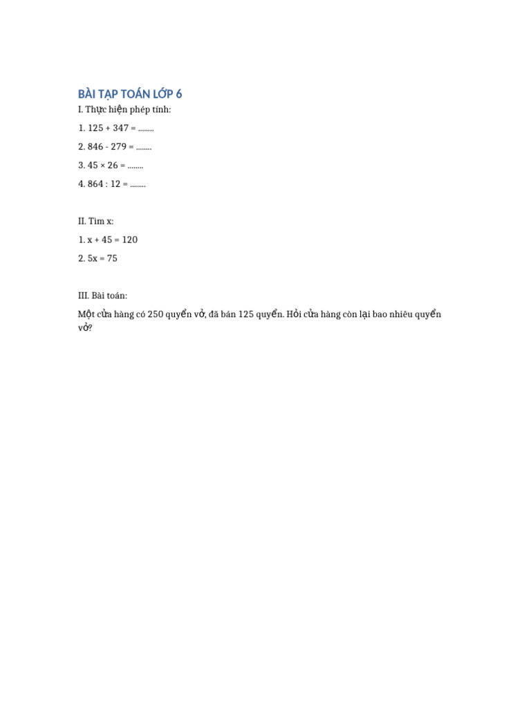Bai Tap Toan Lop 6 | PDF