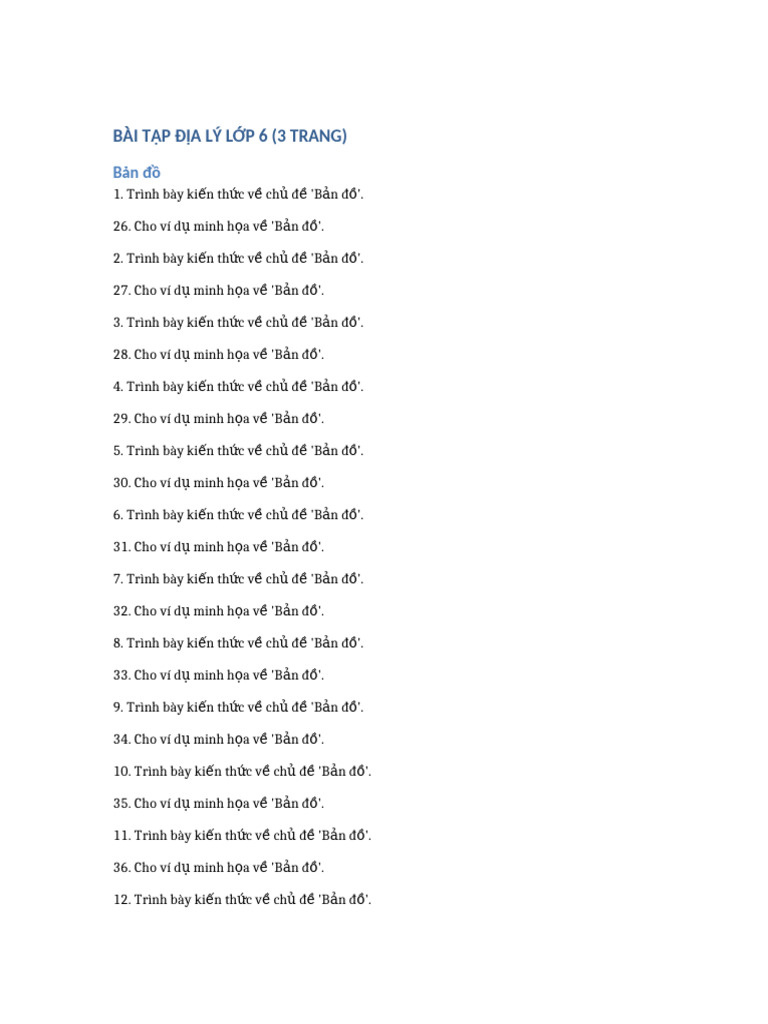 Bai Tap Dia Ly Lop 6 | PDF