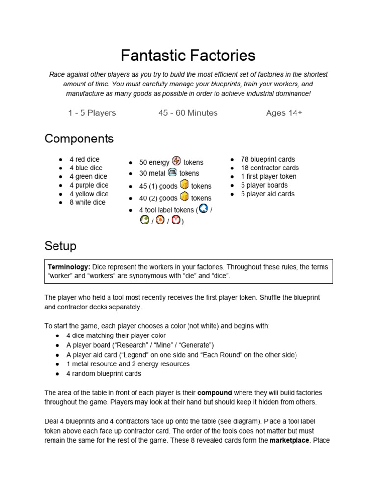 Fantastic Factories - Rules.en | PDF | Dice